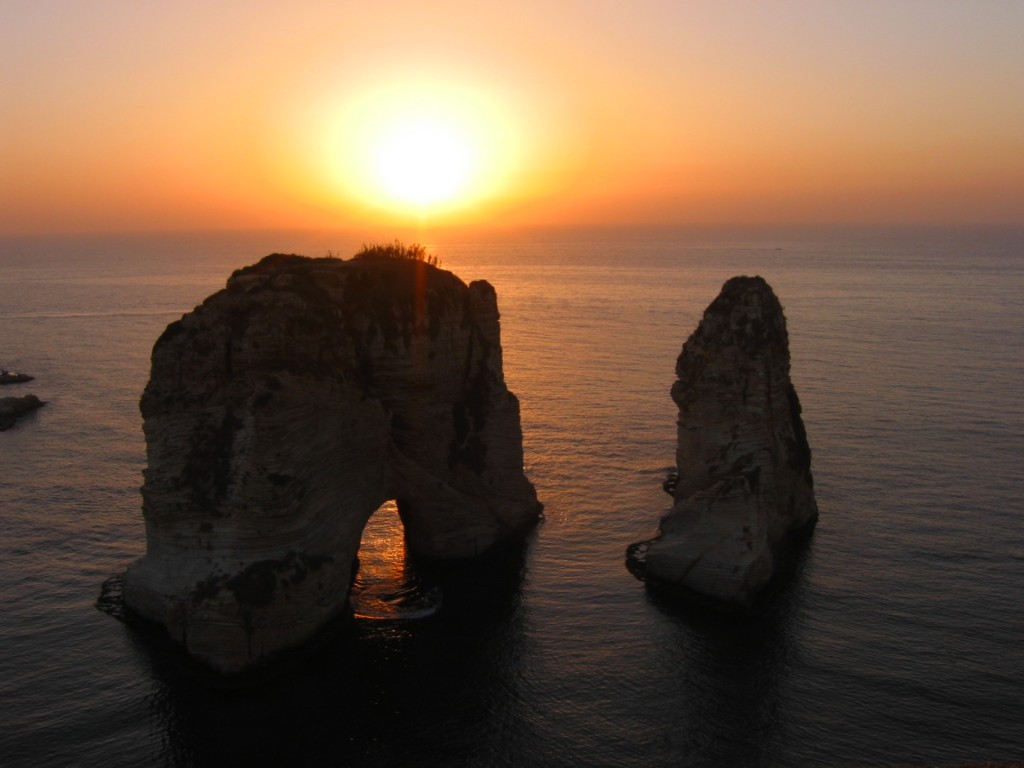 sunset over pigon rocks in beirut